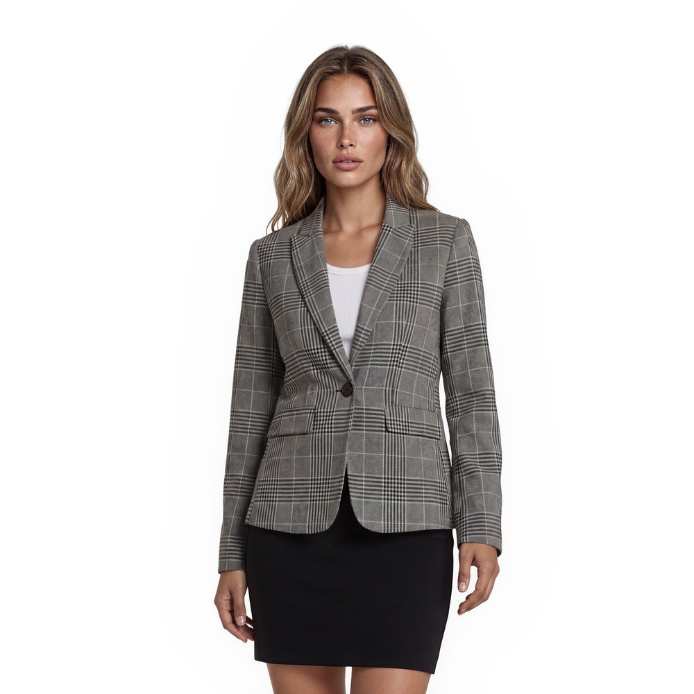 Evereve Blazer Women's Size Medium Gray Glen Plaid Button Notched Lapel Jacket